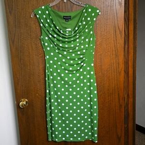 Flattering green & white polka dot dress